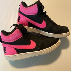 Nike Court Borough Mid Big Kid's Shoes Black/hot Pink Blast youth 7/woman’s 8.5